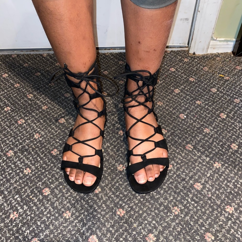 Black lace up gladiator sandals
